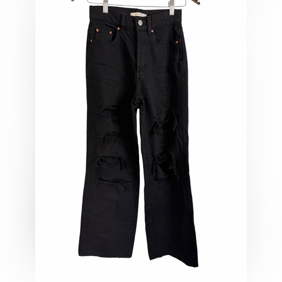 Pacsun Black Denim Distressed Wide Leg Jeans High Waisted Womens Approx Sz 25 - Picture 2 of 9